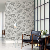 York Chandler Light Grey Botanical Faux Grasscloth Wallpaper