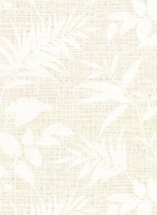 York Chandler White Botanical Faux Grasscloth Wallpaper