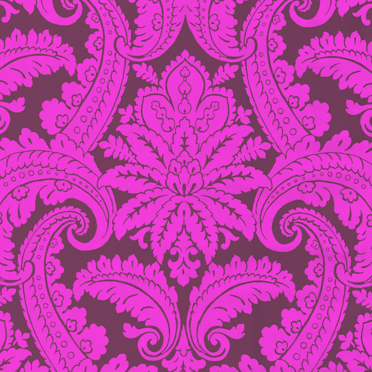 York Purple Foil Damask Wallpaper