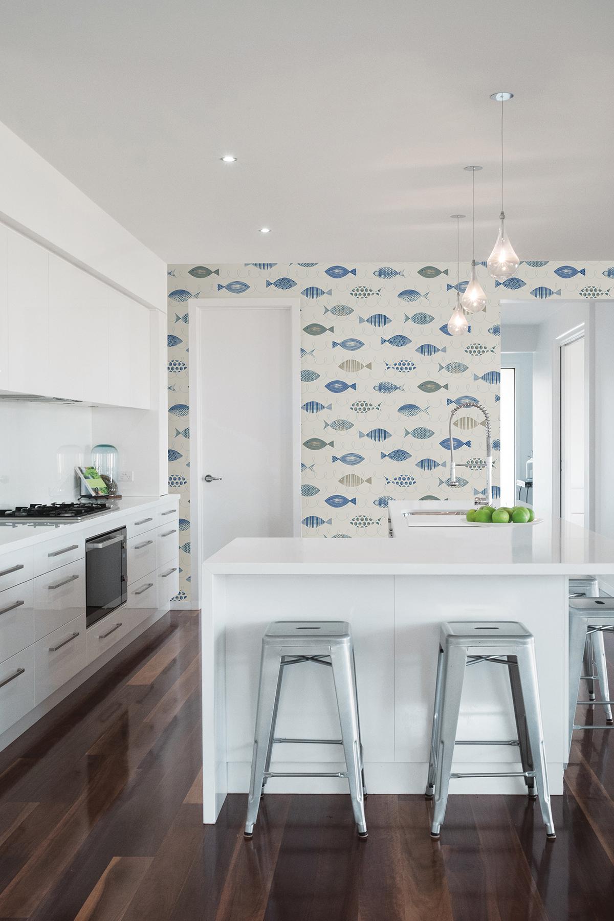 York Key West Blue Fish Wallpaper