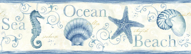 York Island Bay Blue Seashells Border