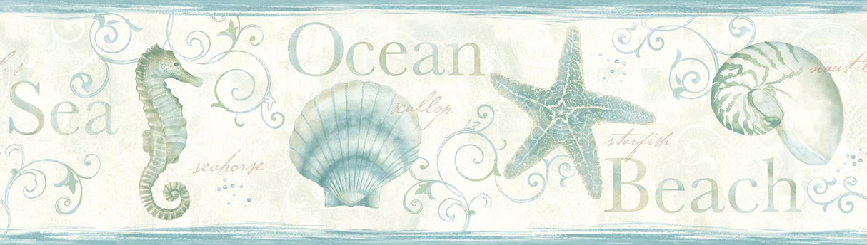 York Island Bay Teal Seashells Border
