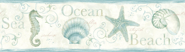 York Island Bay Teal Seashells Border