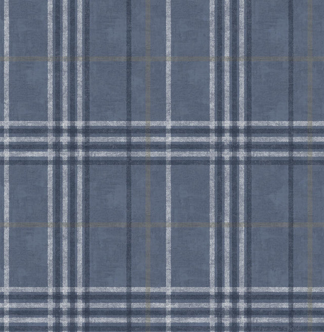 York Rockefeller Navy Plaid Wallpaper