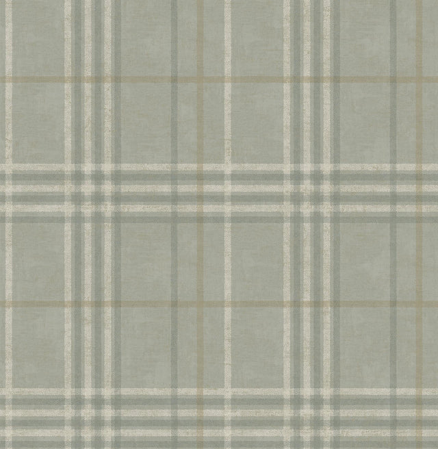 York Rockefeller Sage Plaid Wallpaper