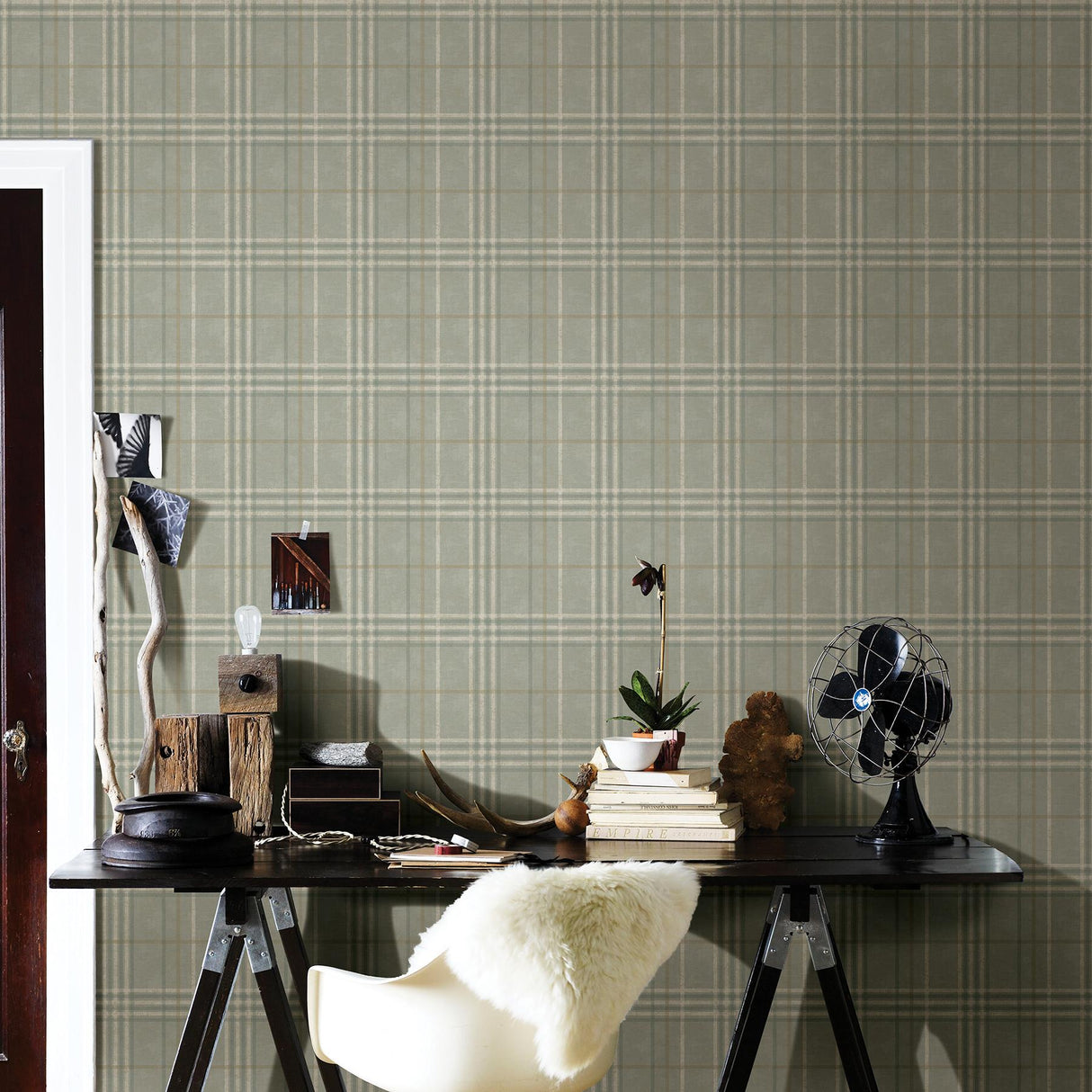 York Rockefeller Sage Plaid Wallpaper