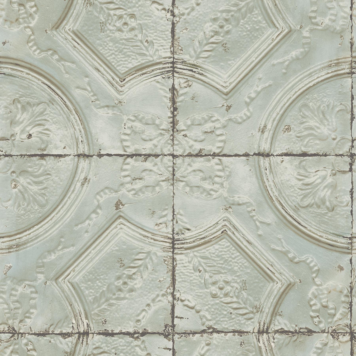 York Susanna Teal Vintage Tin Tile Wallpaper