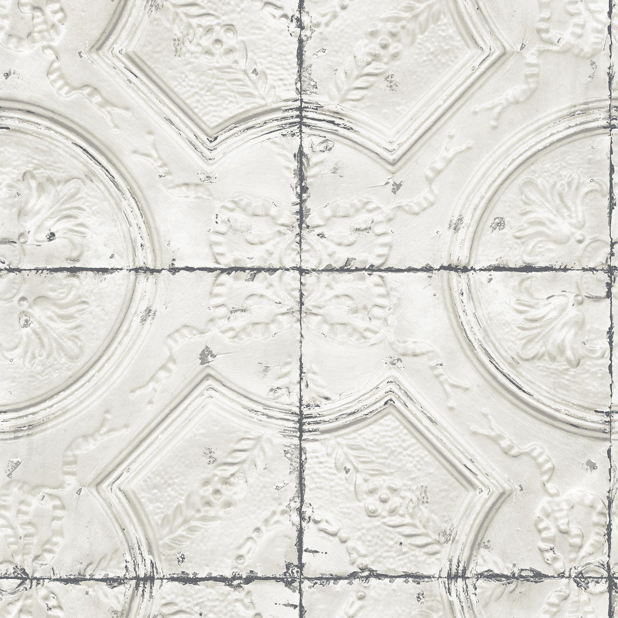 York Susanna Off-White Vintage Tin Tile Wallpaper