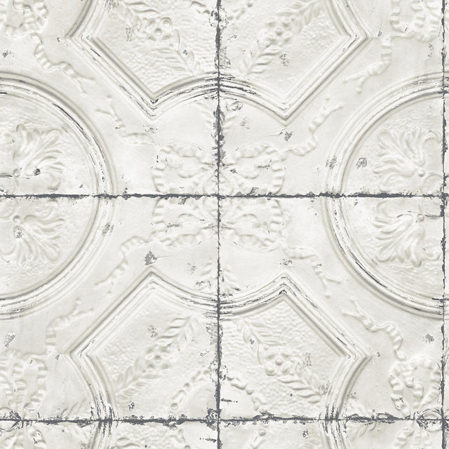 York Susanna Off-White Vintage Tin Tile Wallpaper