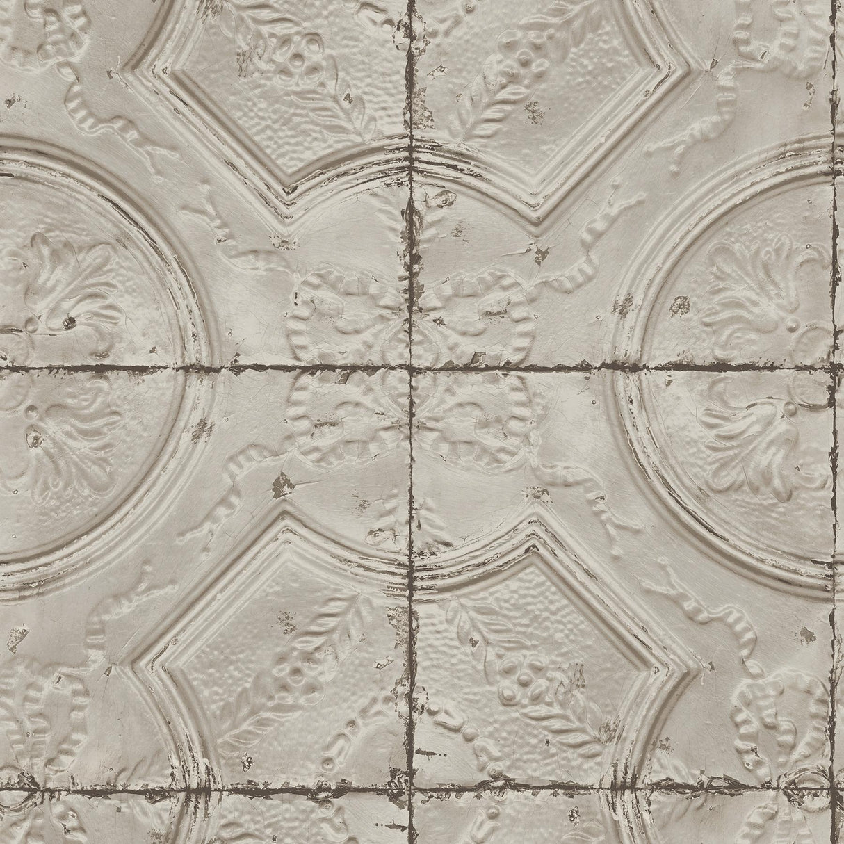 York Susanna Taupe Vintage Tin Tile Wallpaper