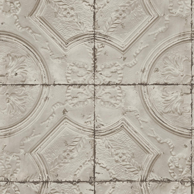 York Susanna Taupe Vintage Tin Tile Wallpaper