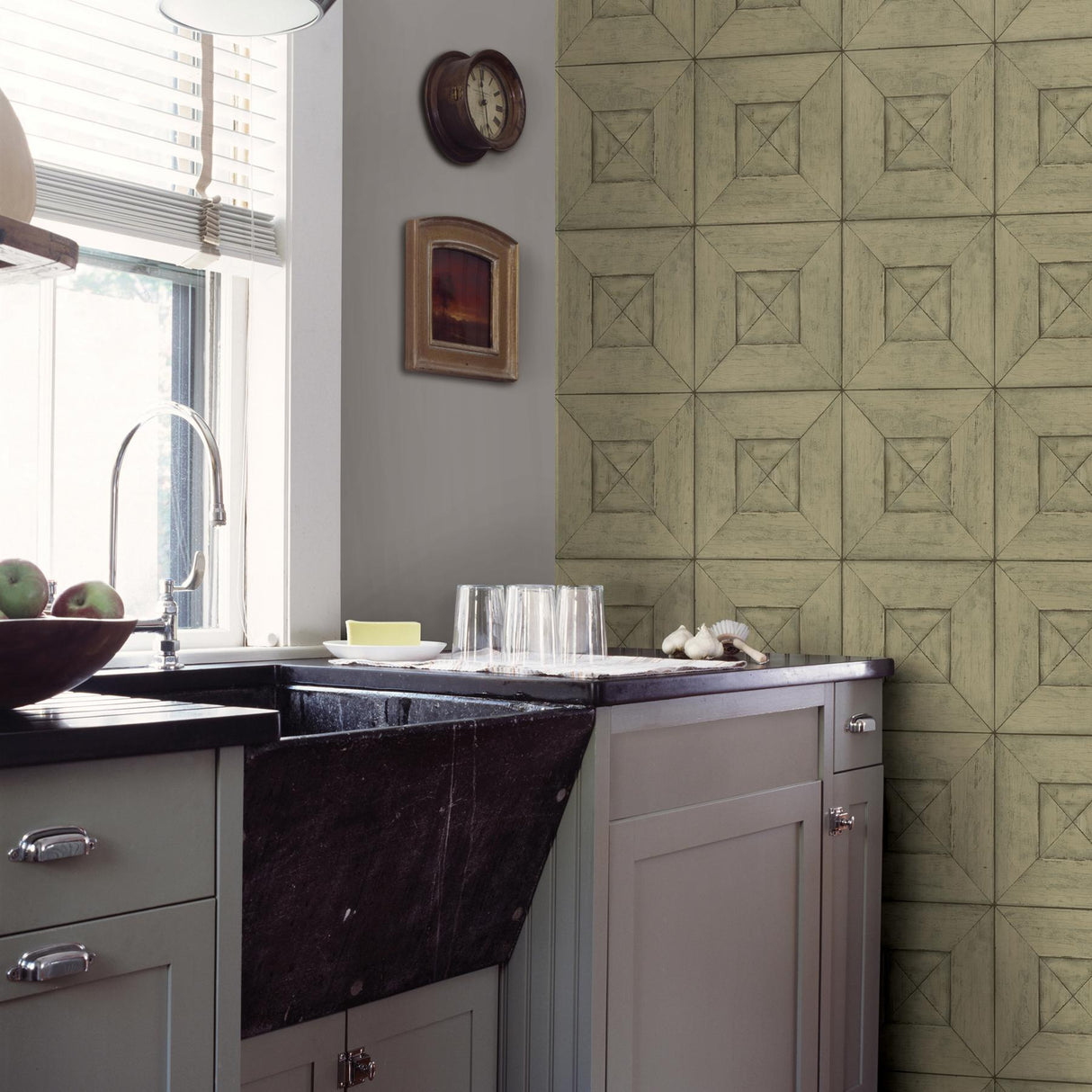 York Avery Green Wood Wallpaper