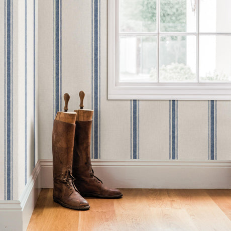 York Linette Blue Fabric Stripe Wallpaper