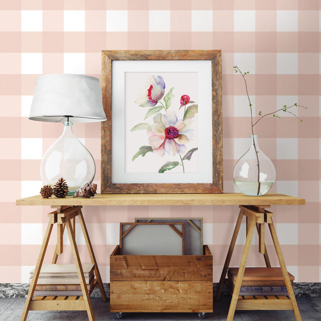 York Amos Light Pink Gingham Wallpaper