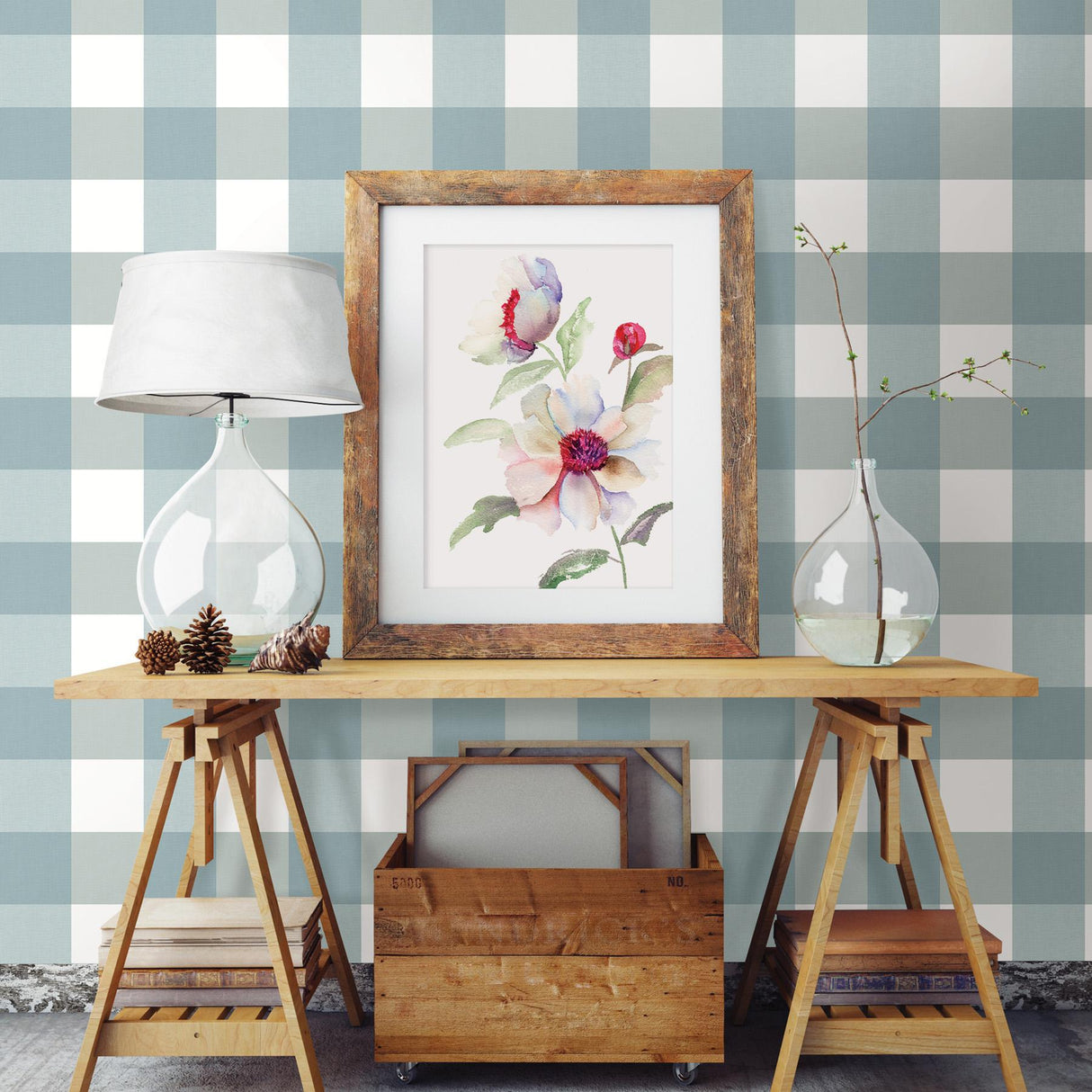 York Amos Teal Gingham Wallpaper