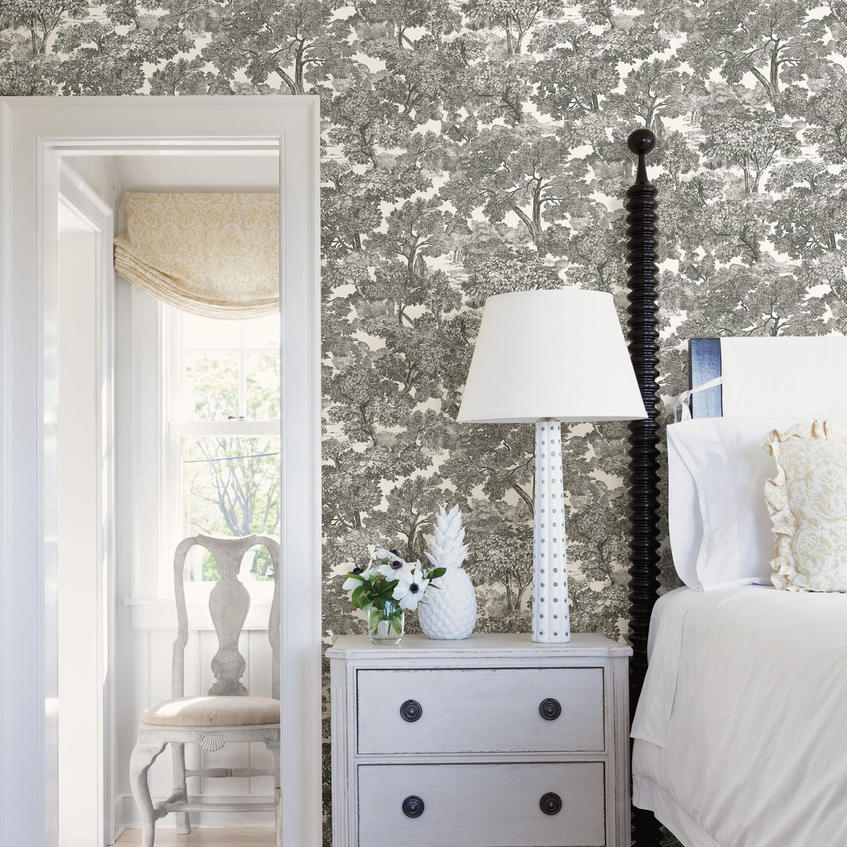 York Spinney Black Toile Wallpaper