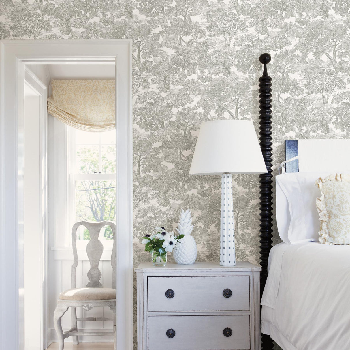 York Spinney Grey Toile Wallpaper