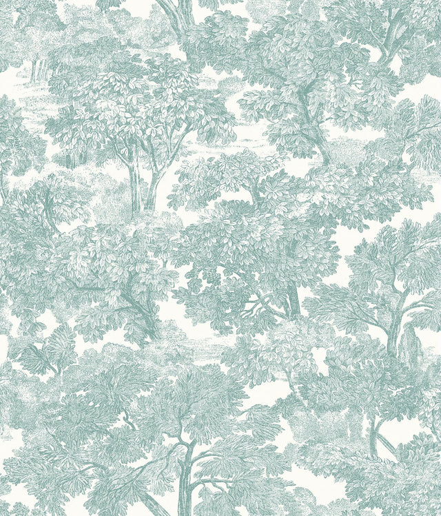 York Spinney Teal Toile Wallpaper