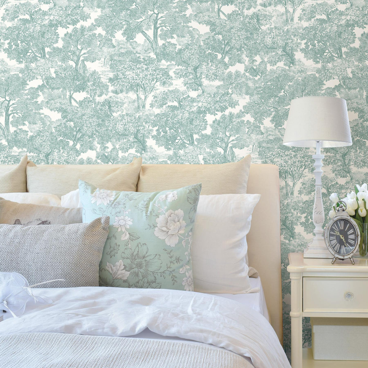 York Spinney Teal Toile Wallpaper – DecoratorsBest
