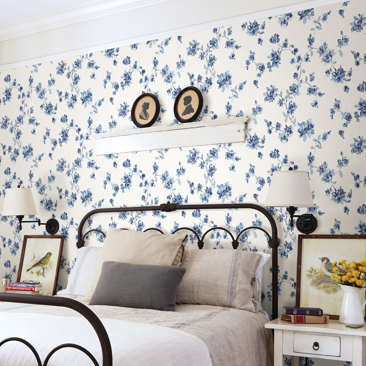York Cyrus Blue Festive Floral Wallpaper