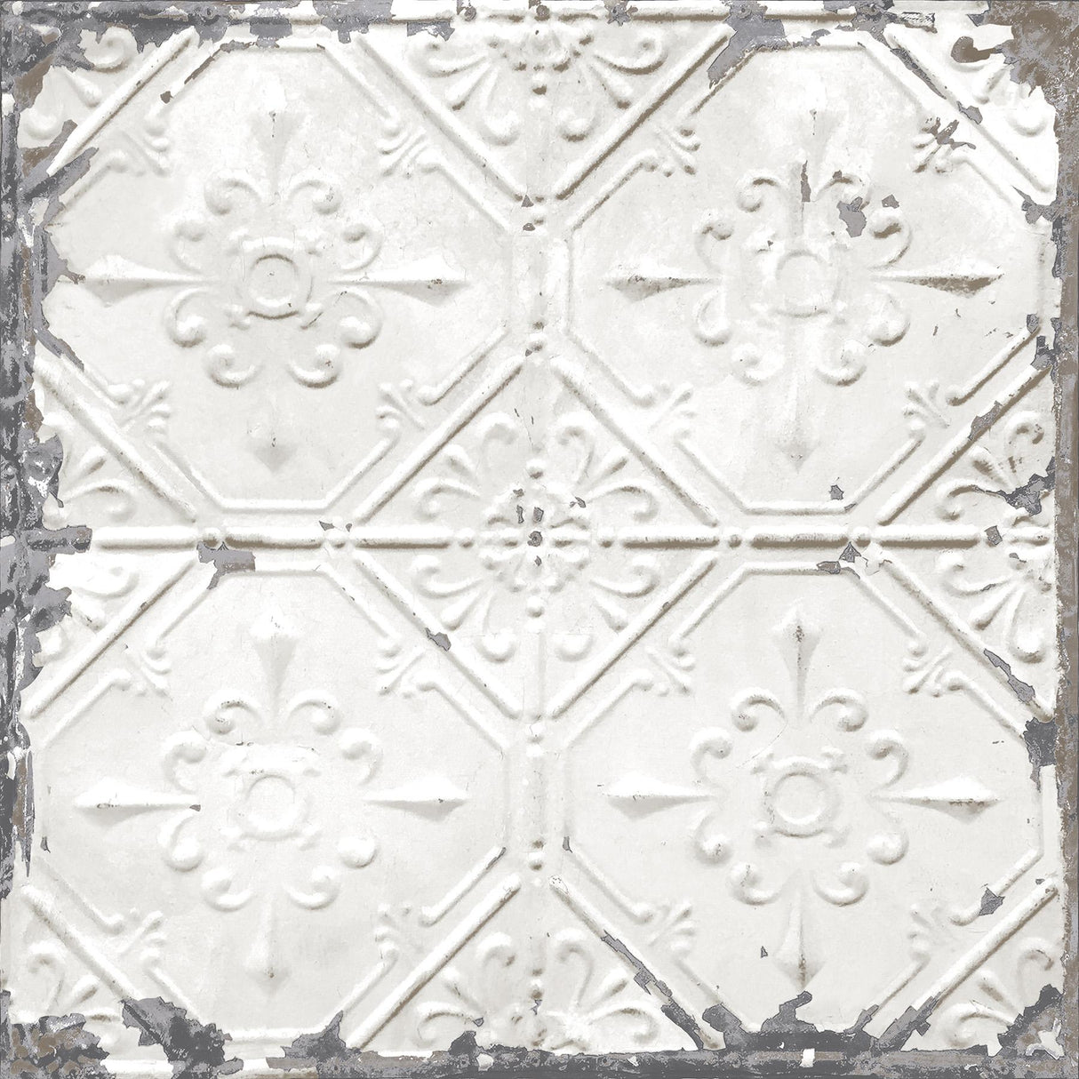 York Gallery Off-White Vintage Tin Tile Wallpaper