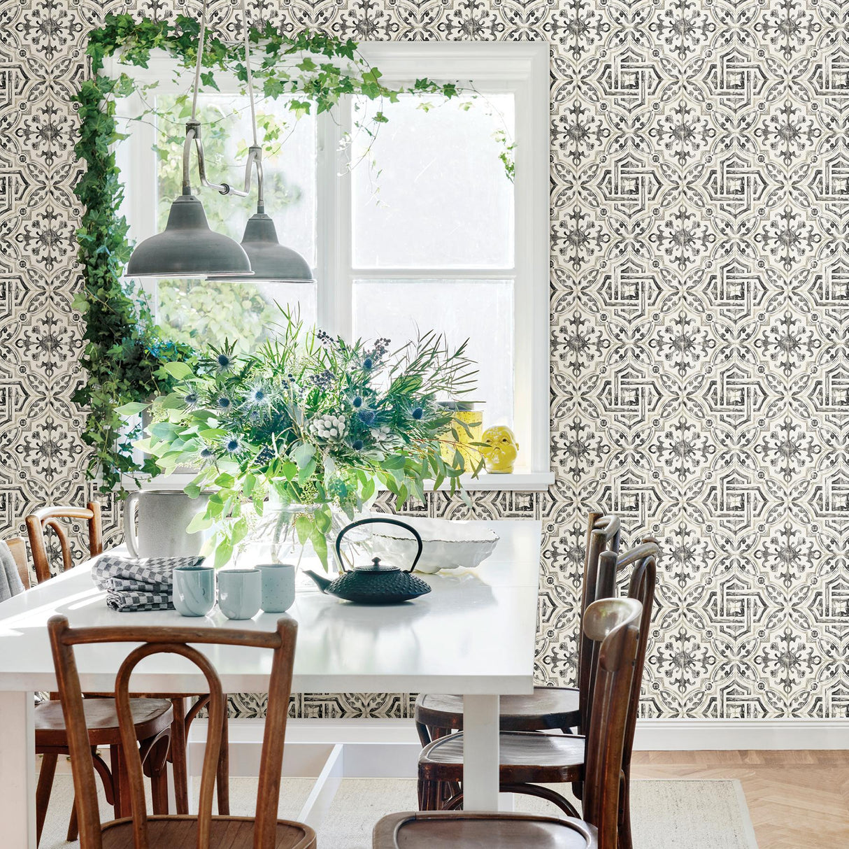 York Sonoma Black Spanish Tile Wallpaper