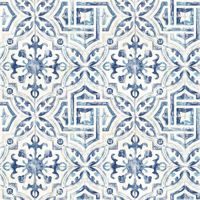 York Sonoma Blue Spanish Tile Wallpaper