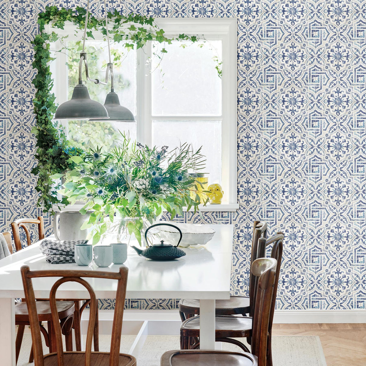 York Sonoma Blue Spanish Tile Wallpaper