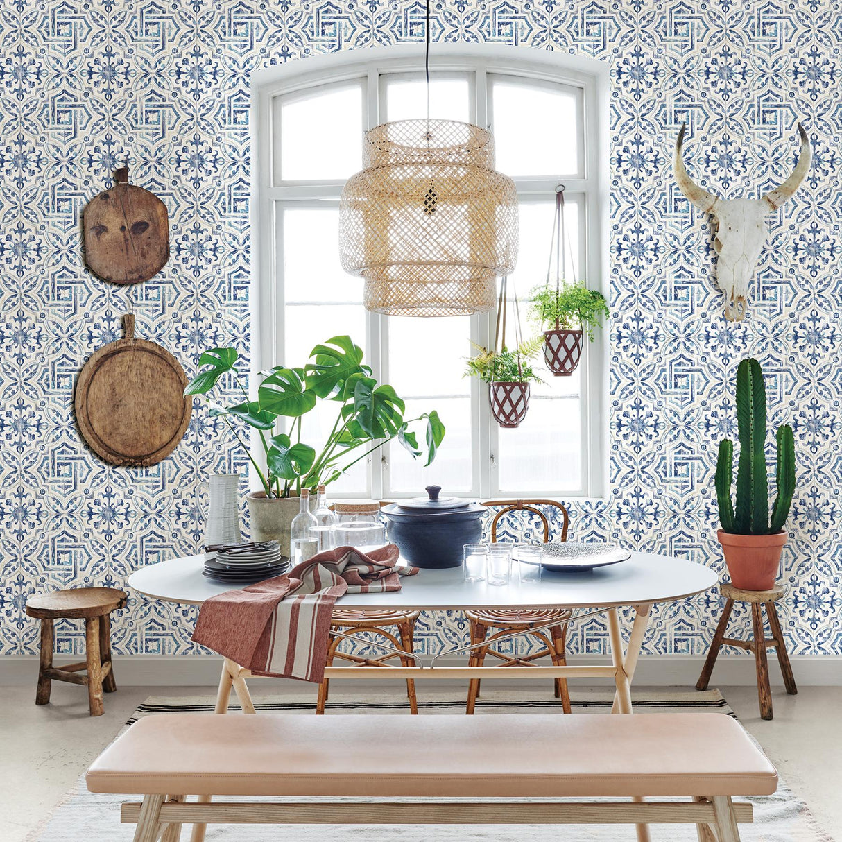 York Sonoma Blue Spanish Tile Wallpaper
