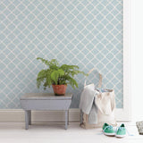 York Watercolor Blue Quatrefoil Wallpaper