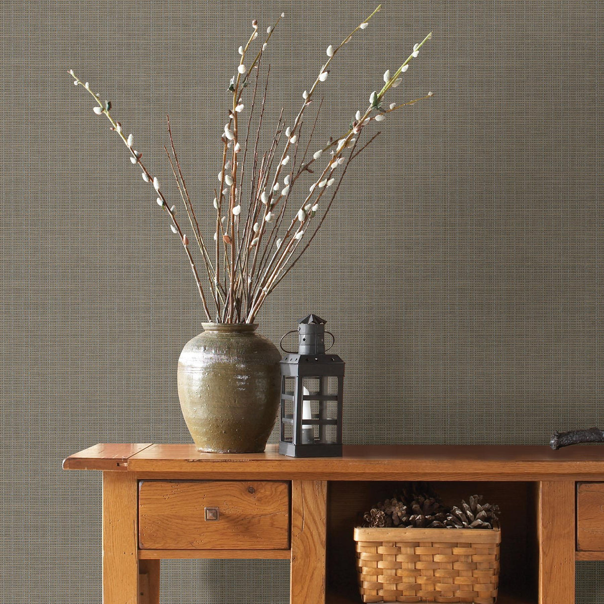 York Kent Brown Grasscloth Wallpaper