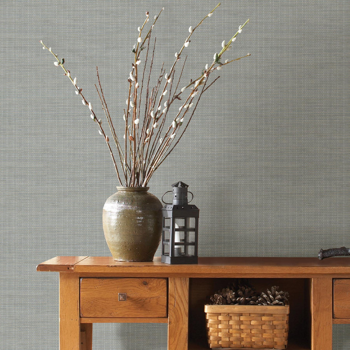 York Kent Grey Grasscloth Wallpaper