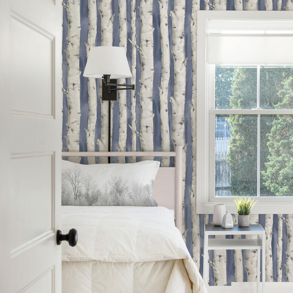 York Pioneer Denim Birch Tree Wallpaper