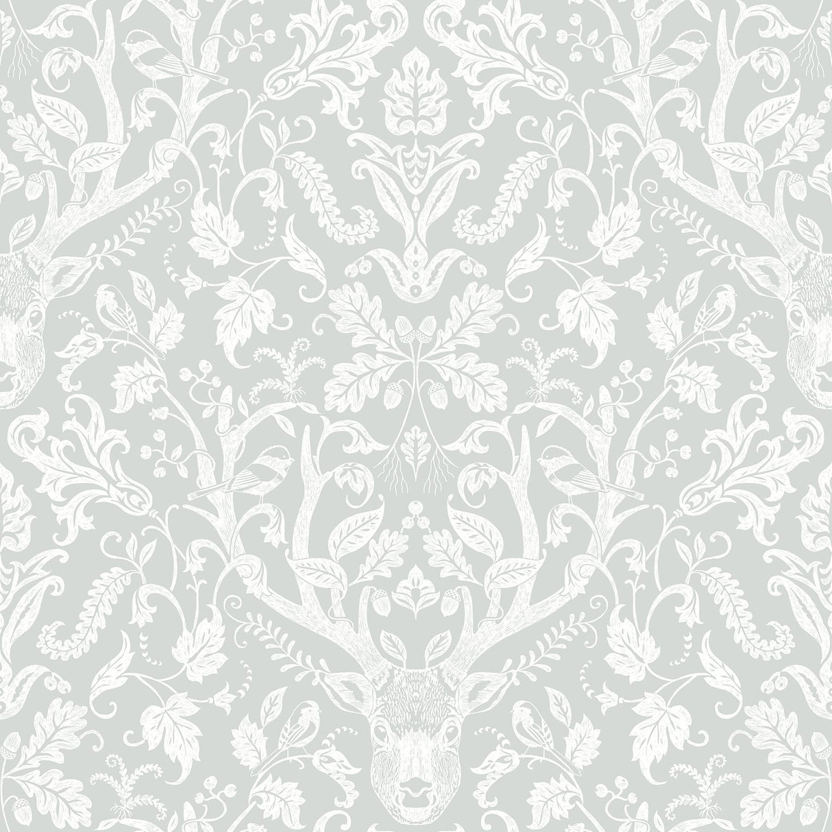 York Kiwassa Grey Antler Damask Wallpaper