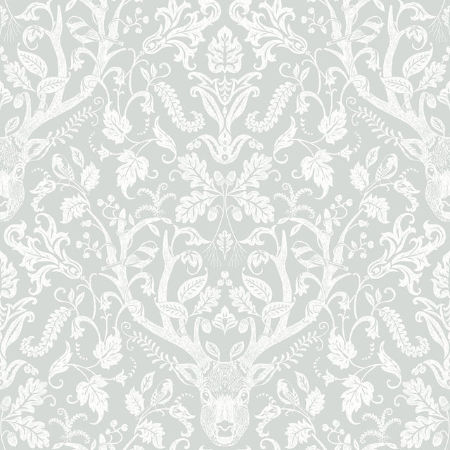 York Kiwassa Grey Antler Damask Wallpaper