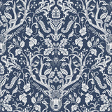 York Kiwassa Navy Antler Damask Wallpaper