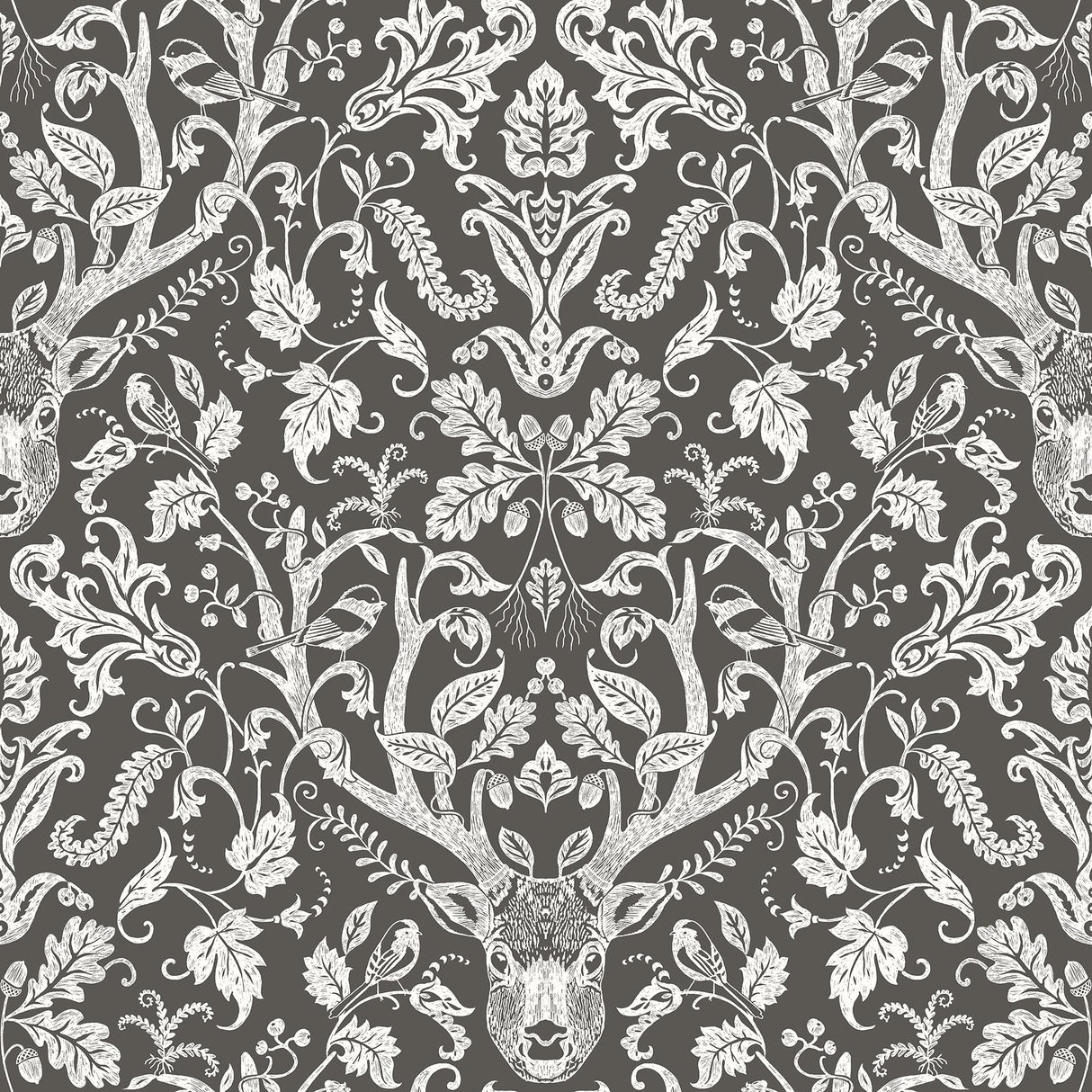 York Kiwassa Brown Antler Damask Wallpaper