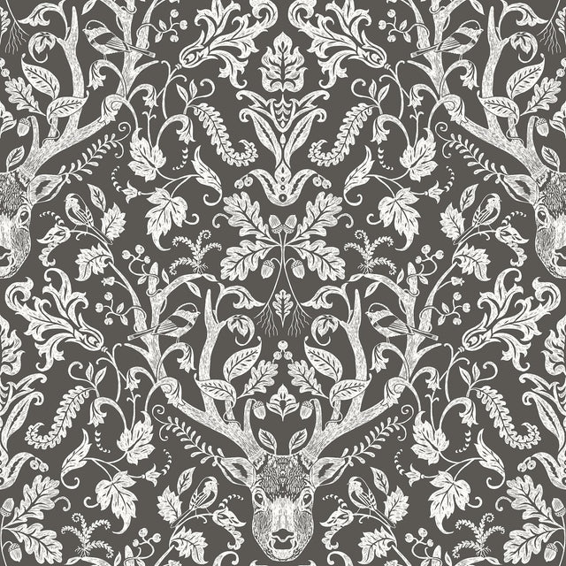 York Kiwassa Brown Antler Damask Wallpaper