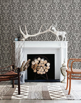York Kiwassa Brown Antler Damask Wallpaper
