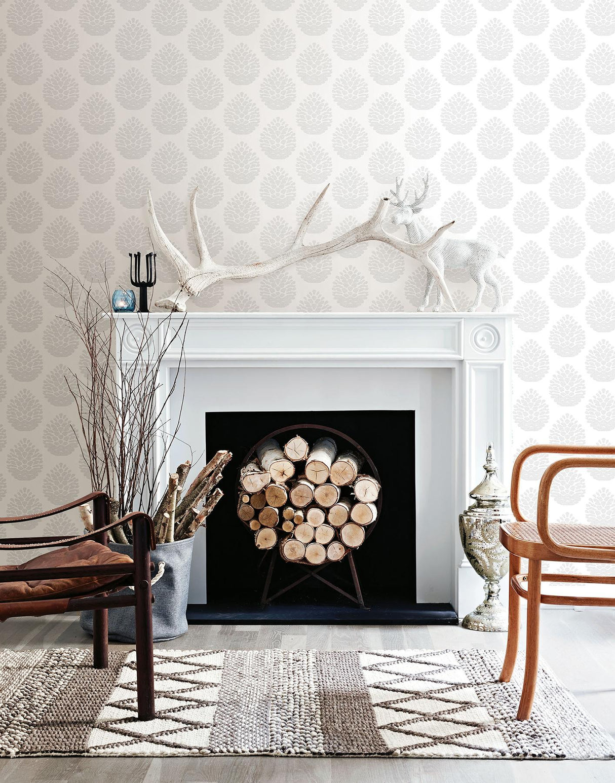 York Totem Light Grey Pinecone Wallpaper