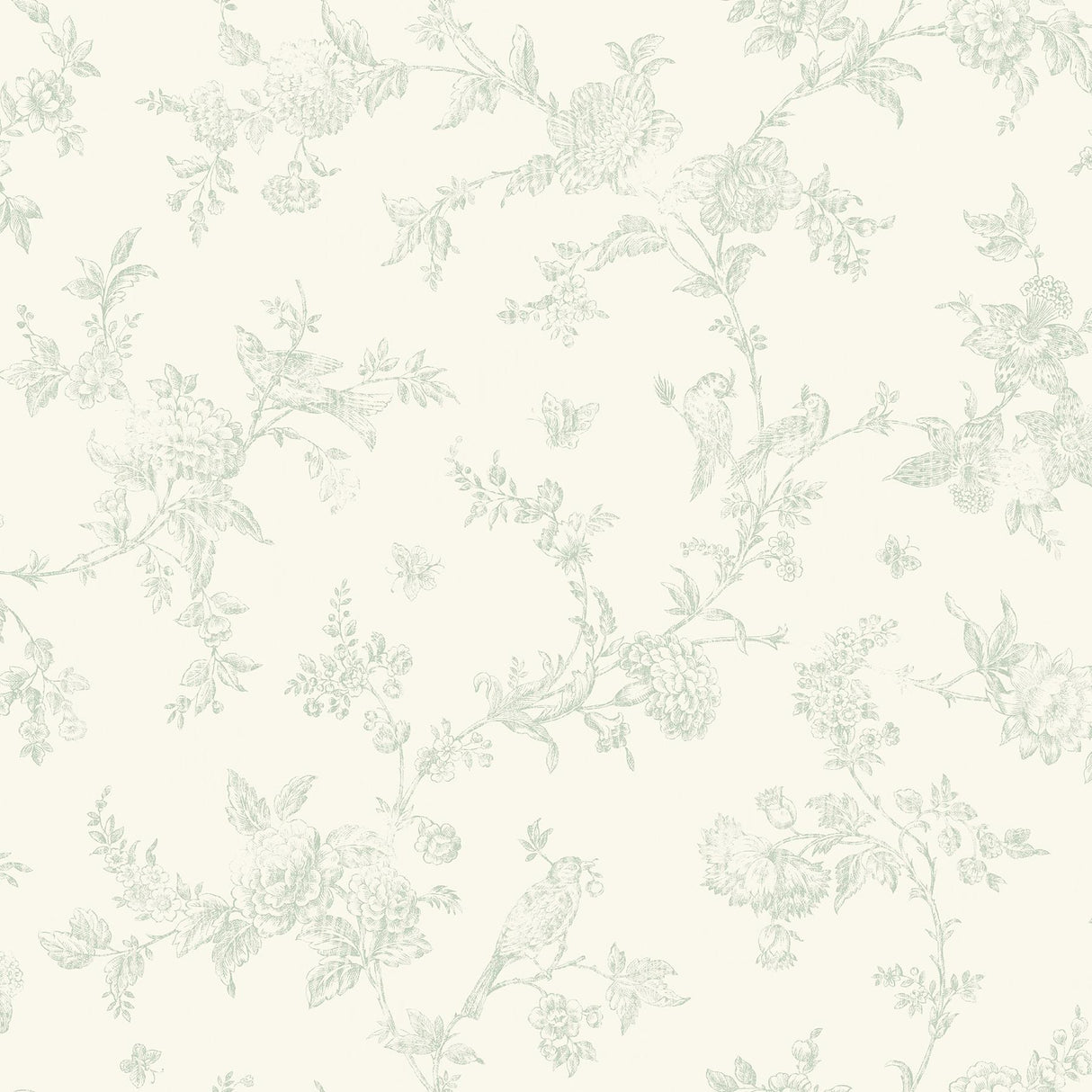 York French Nightingale Sage Floral Scroll Wallpaper
