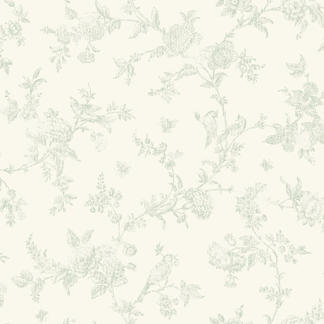York French Nightingale Sage Floral Scroll Wallpaper