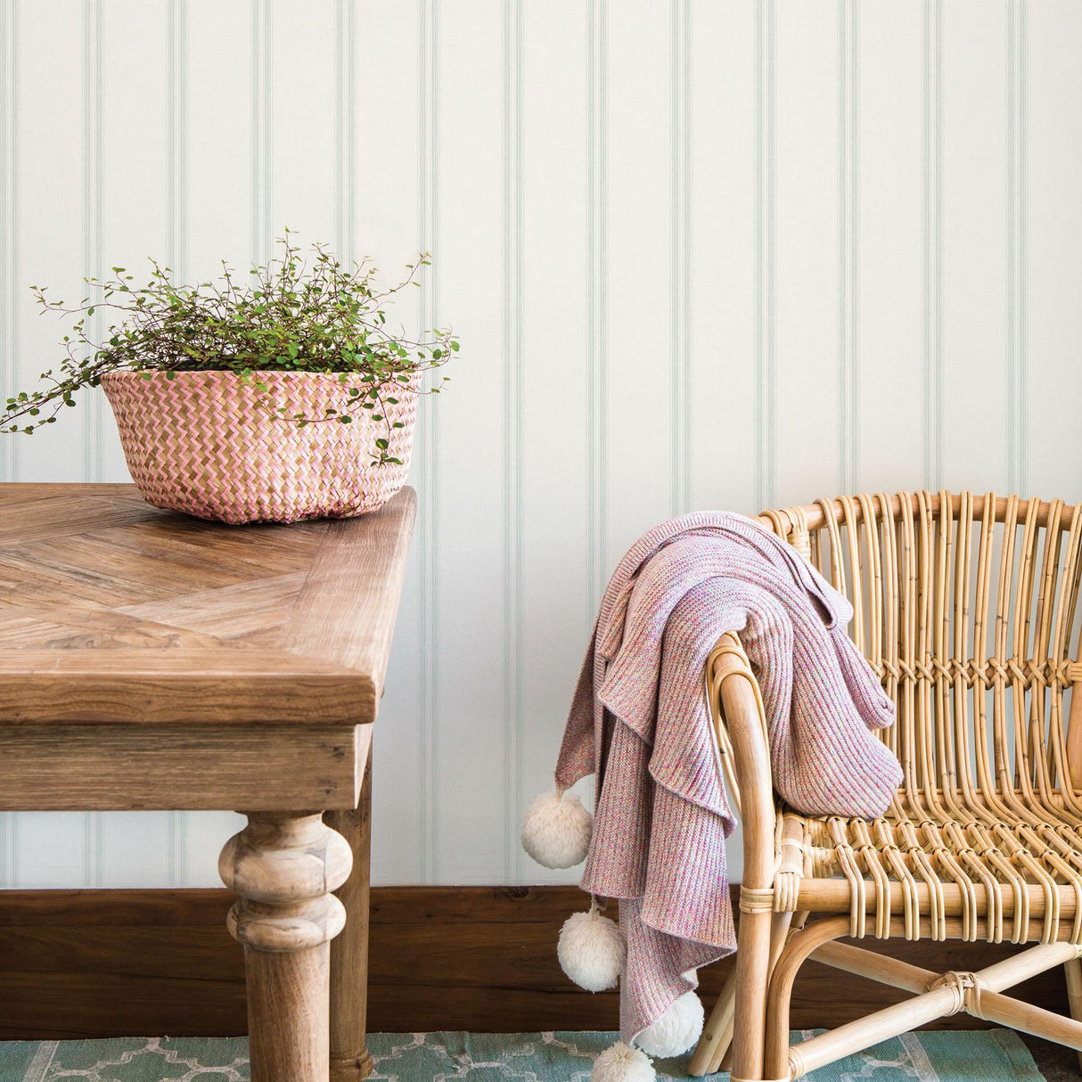 York Johnny Teal Stripes Wallpaper