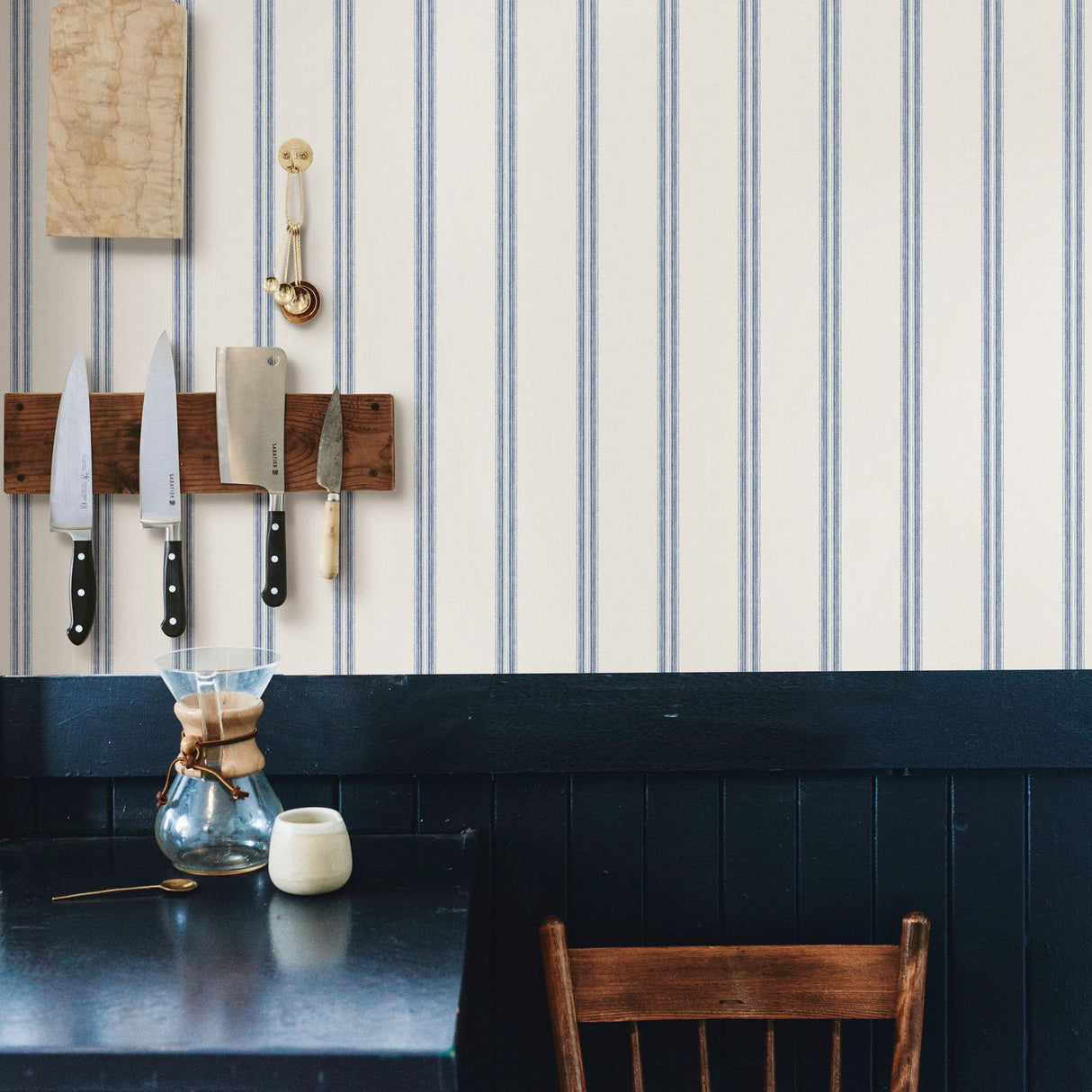 York Johnny Navy Stripes Wallpaper