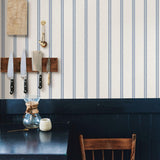 York Johnny Navy Stripes Wallpaper