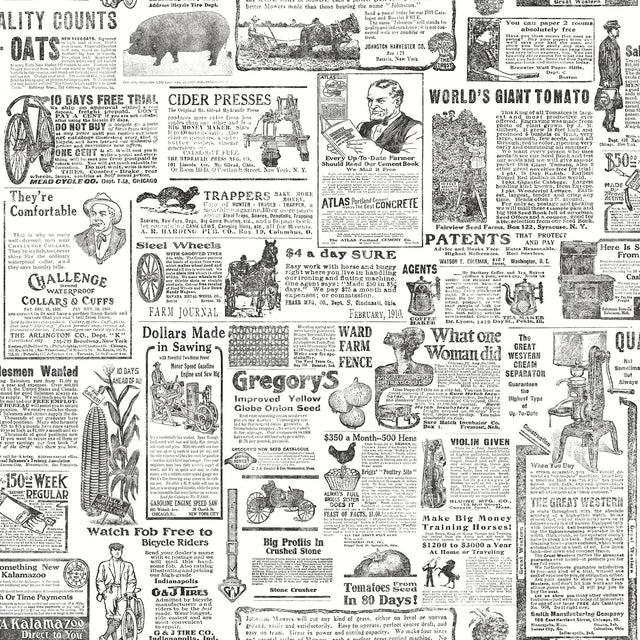 York Underwood Black Vintage Newspaper Wallpaper