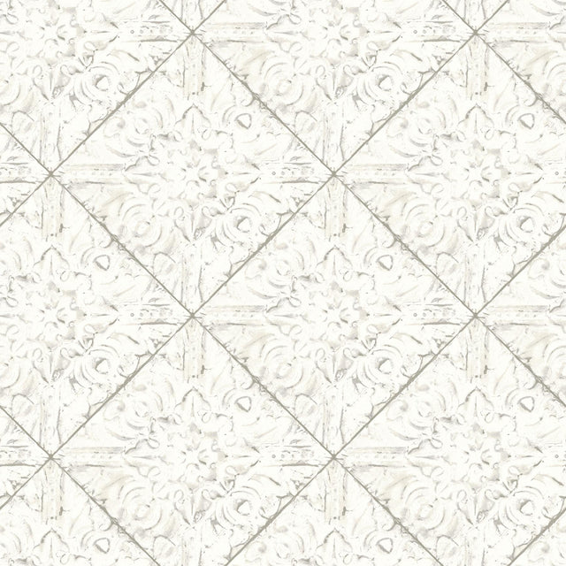 York Brandi White Metallic Faux Tile Wallpaper