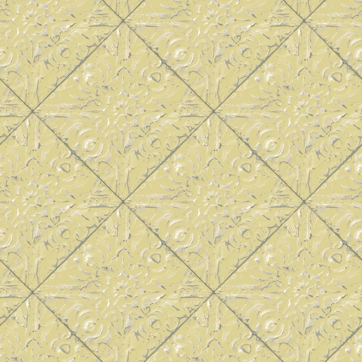 York Brandi Yellow Metallic Faux Tile Wallpaper