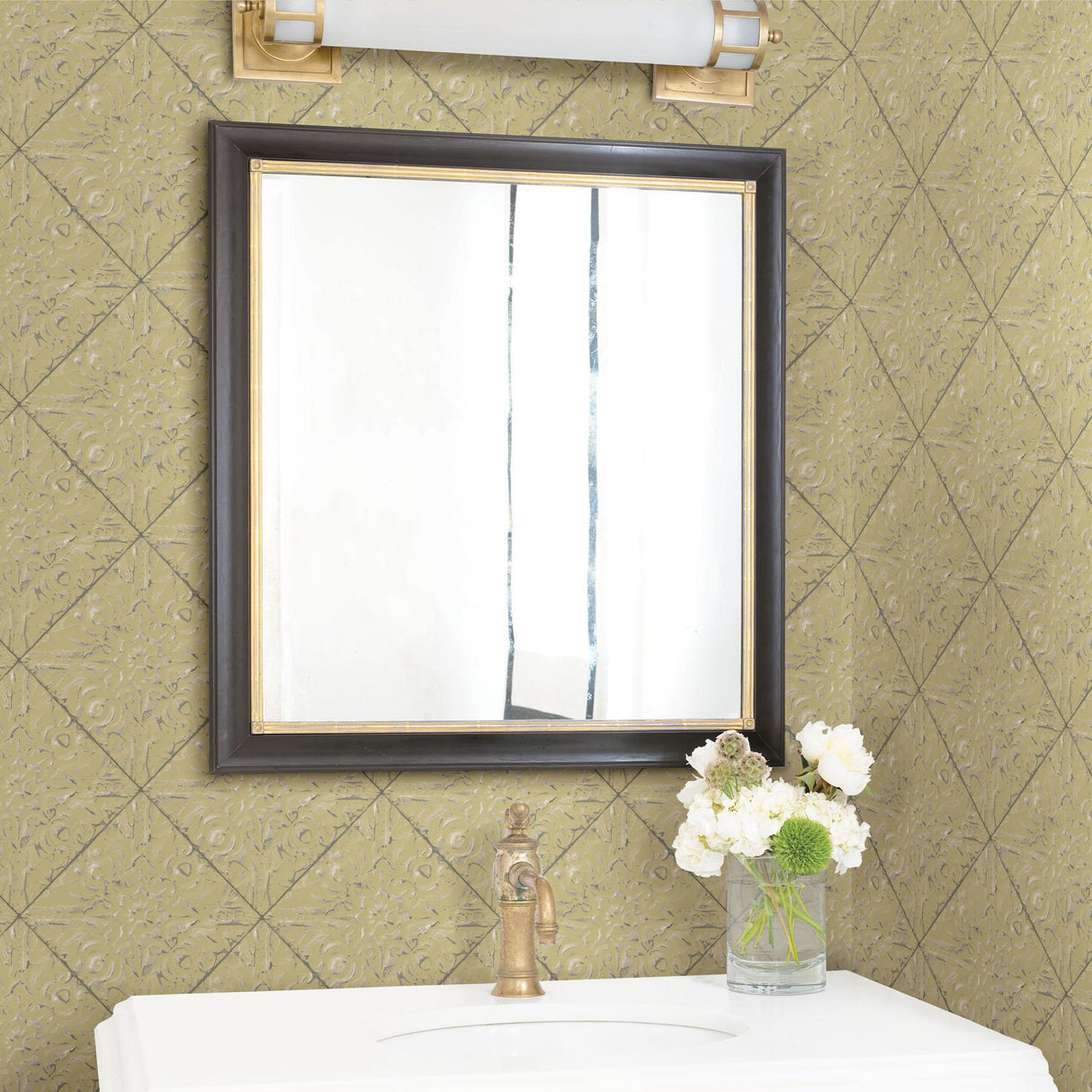 York Brandi Yellow Metallic Faux Tile Wallpaper