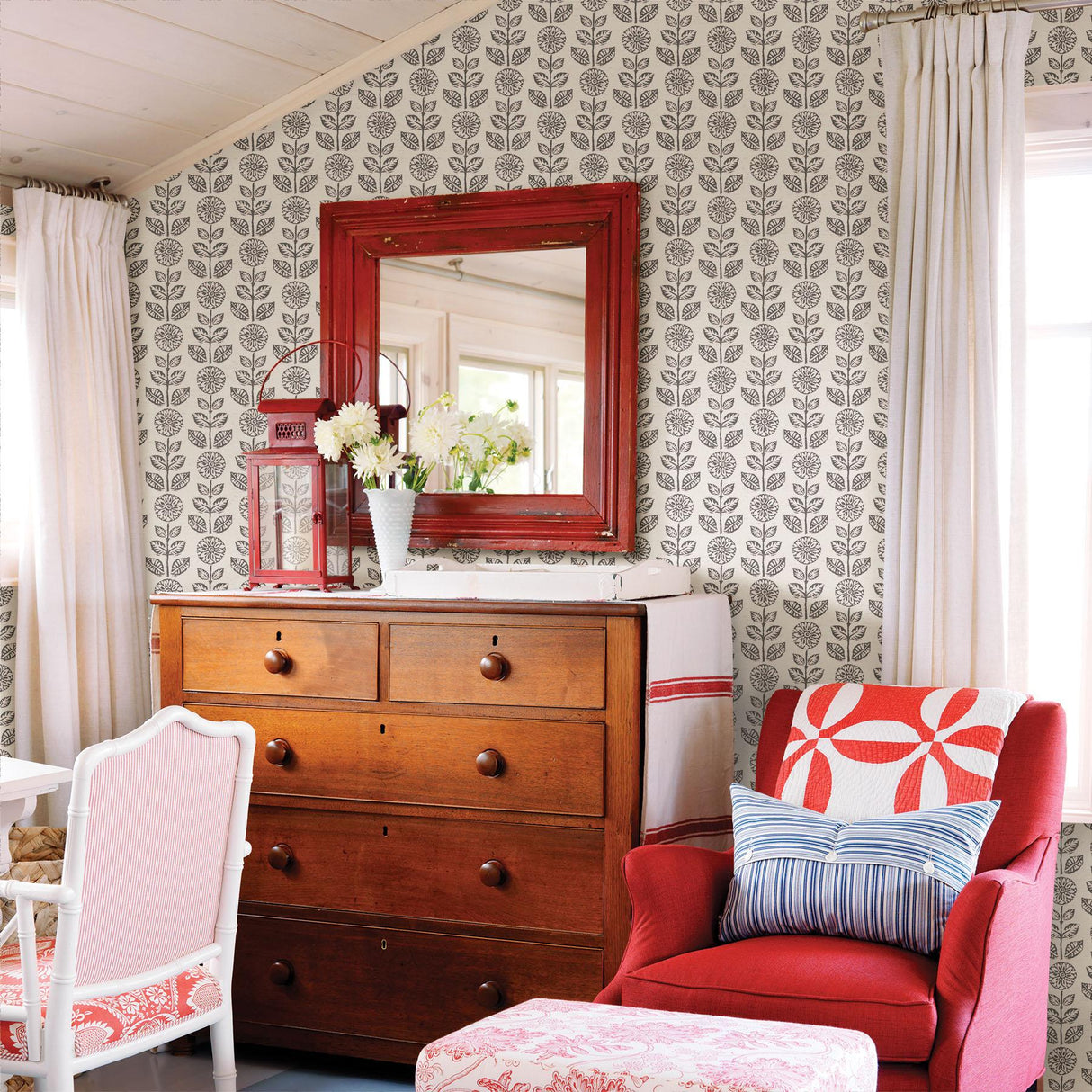 York Dolly Black Floral Wallpaper